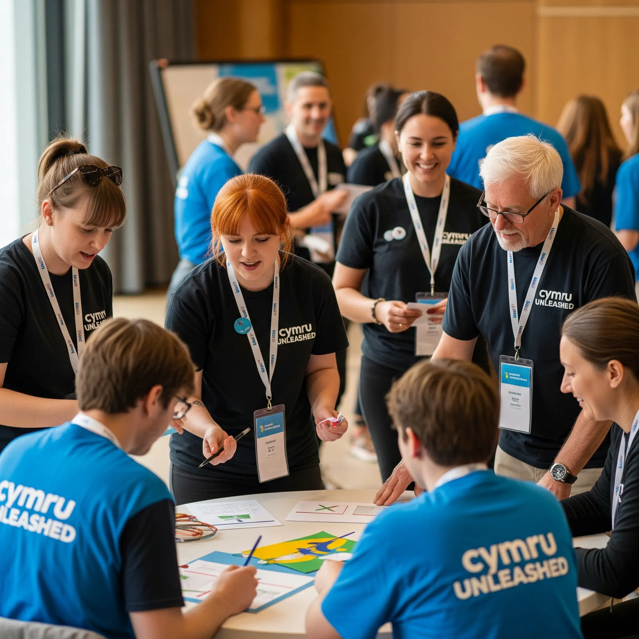 Volunteers helping at a Cymru Unleashed event